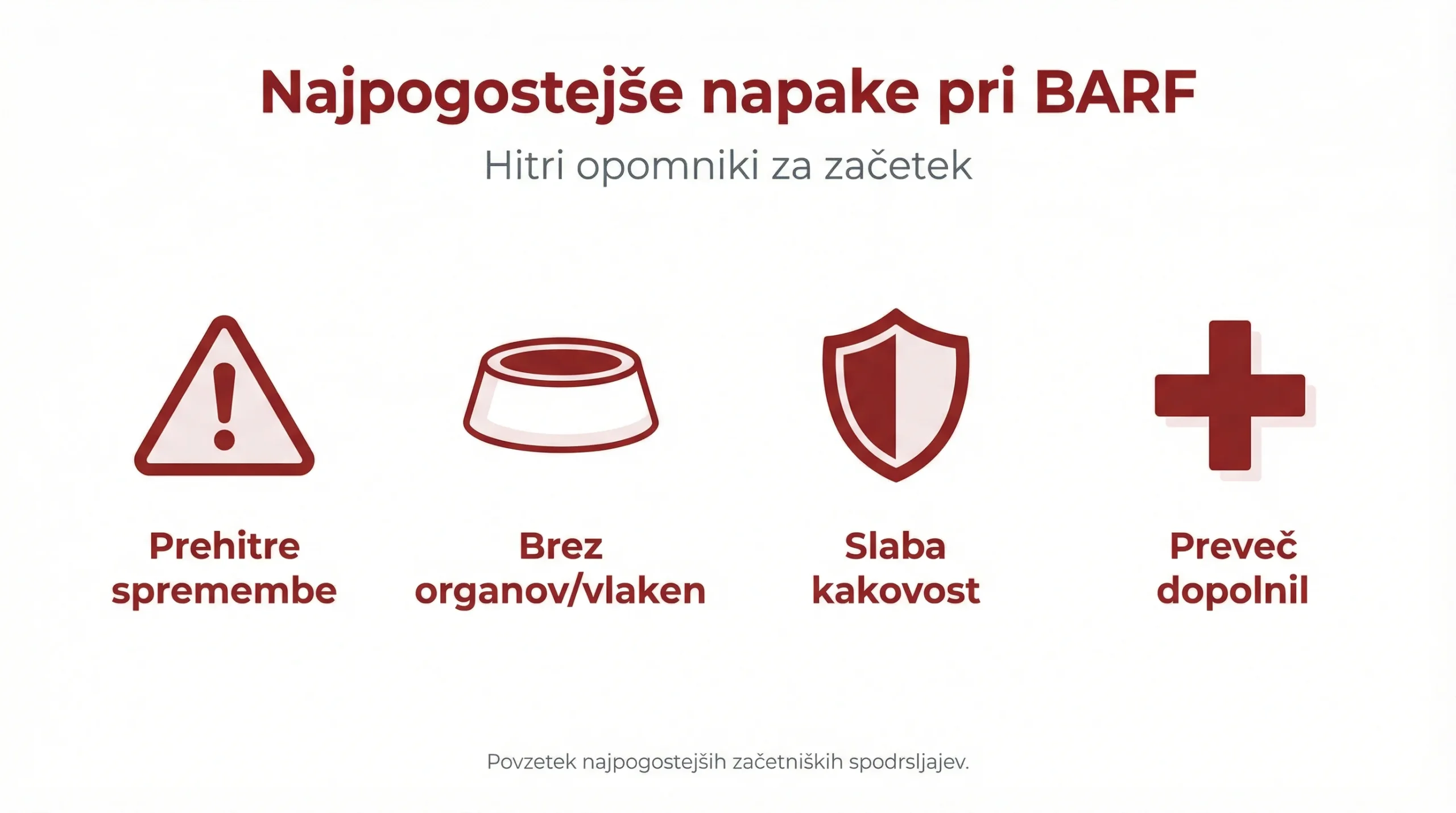 Priprava domače surove hrane za pse (BARF): kako začeti, kaj izbrati in kdaj katere formate uporabiti 4 Najpogostejše napake pri BARF