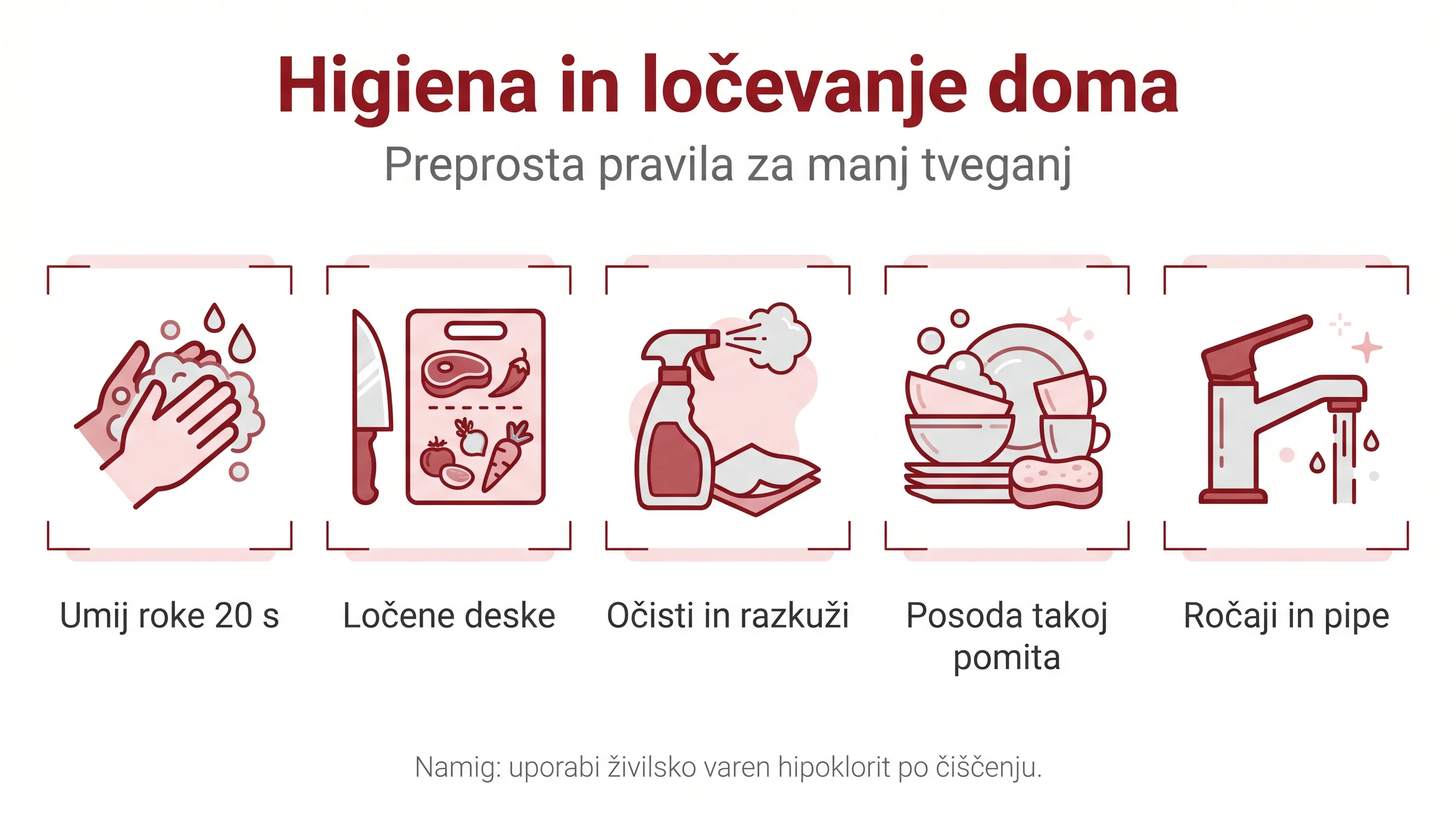 Varnost surove prehrane doma: higiena, odtaljevanje in shranjevanje 3 Higiena in ločevanje doma